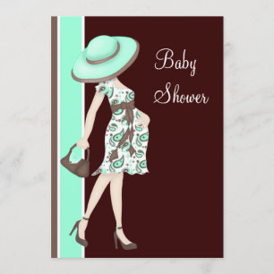 Invitación Dulce Cumpleaños Infantil Verde Menta y Marrón Cho