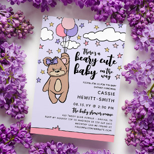 Invitación Dulce Cumpleaños Niña Rosa Púrpura Oso