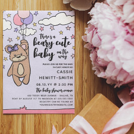 Invitación Dulce Cumpleaños Niña Rosa Púrpura Oso