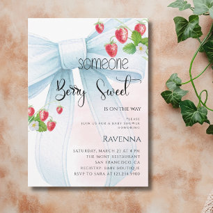 Invitación Dulce Cumpleaños Preppy Azul Fresa Baby Shower