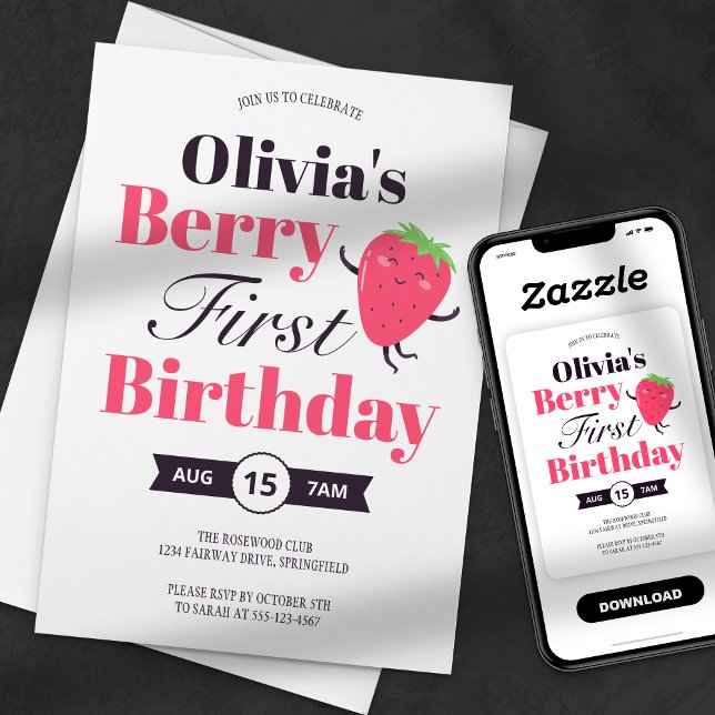 Invitación Dulce Cumpleaños Primera Fresa Fiesta de Cumpleaño (Subido por el creador)