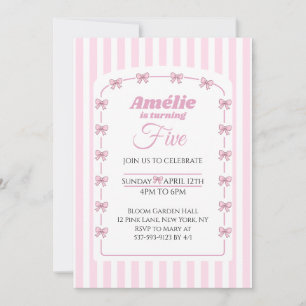 Invitación Dulce Cumpleaños Quinto Fiesta Coquette Lazo Rosa