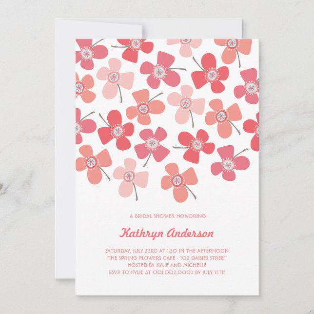 Invitación Dulce Daisies Rojos Moda Divertido Bridal Shower F (Anverso)