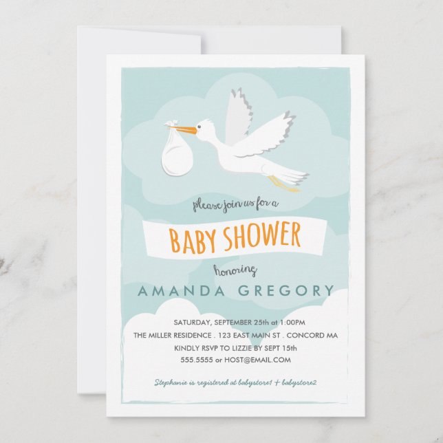 Invitación dulce de Baby Shower de la cigüeña de (Anverso)