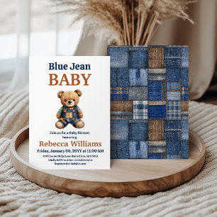 Invitación Dulce de baño de jeans de mezclilla con oso de par