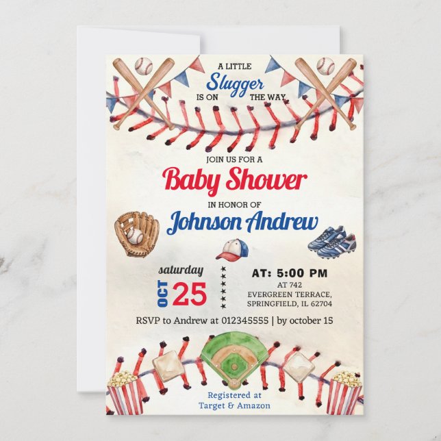 Invitación Dulce de Bebé de Béisbol Personalizado Fiesta de B (Anverso)