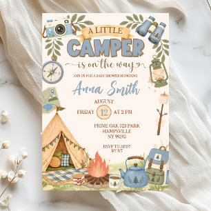 Invitación Dulce de Bebé en Camino Campamento Azul Fiesta de