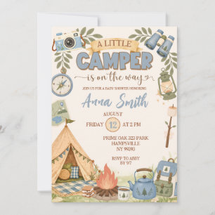 Invitación Dulce de Bebé en Camino Campamento Azul Fiesta de