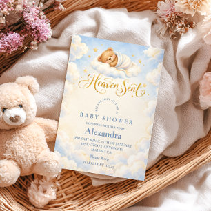 Invitación Dulce de Bebé Oso Durmiente Enviado del Cielo