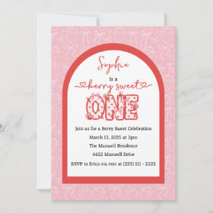 Invitación Dulce de Berry Rojo Rosa Un Chica Primer Cumpleaño