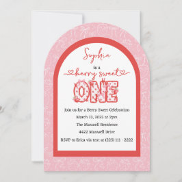 Invitación Dulce de Berry Rojo Rosa Un Chica Primer Cumpleaño
