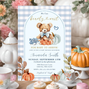 Invitación Dulce de Calabaza Azul Apenas Podemos Esperar Oso