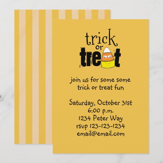Invitación Dulce de Calabaza Divertido y Divertido de Hallowe (Anverso / Reverso)