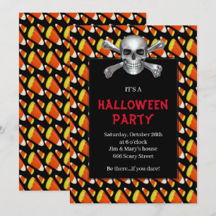 Invitación Dulce de Calavera y Huesos Cruzados para Fiesta de