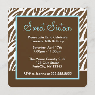 Invitación Dulce de cebra marrón Dieciséis Fiestas
