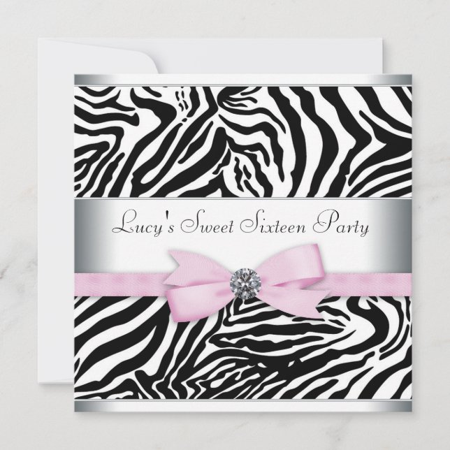 Invitación Dulce de cebra rosa Dieciséis cumpleaños (Anverso)