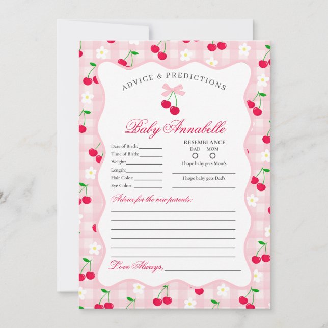 Invitación Dulce de cerezo Pink Coquette Consejos para la tar (Anverso)