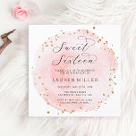 Invitación Dulce de color rosa y dorado de Rubor dieciséis<br><div class="desc">Esta dulce invitación de dieciséis años cuenta con un círculo acuático pintado de rosa rubor con acentos falsos de oro. Para una personalización más avanzada de este diseño,  haga clic en el botón "Personalizar". También están disponibles los elementos coincidentes.</div>