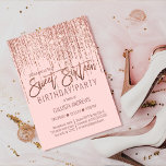 Invitación Dulce de cortina lateral Purpurina de oro rosa ros<br><div class="desc">Esta glamorosa y lujosa invitación a la fiesta de cumpleaños Sweet 16 es el diseño perfecto para su evento especial de chica adolescente. Presenta una falsa cortina rosa purpurina dorada brillante con una falsa tipografía purpurina sobre un simple fondo rosa rubor. Es un diseño elegante, moda, moderno y de moda...</div>