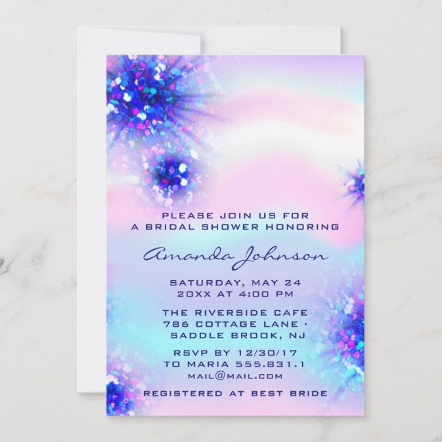 Invitación Dulce de cumpleaños 16º evento Holográfico Azul (Anverso)