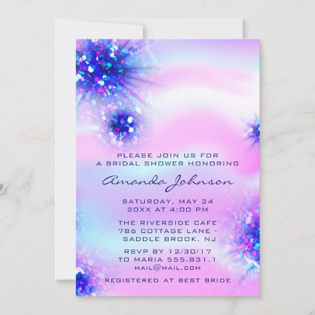 Invitación Dulce de cumpleaños 16º rosa azul holográfico (Anverso)
