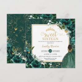 Invitación Dulce de cumpleaños 16 Floral verde esmeralda