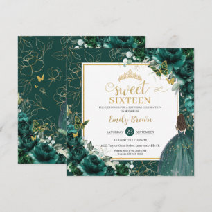 Invitación Dulce de cumpleaños 16 Invita de flores verde esme