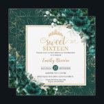 Invitación Dulce de cumpleaños 16 oro de flores verde esmeral<br><div class="desc">Personalice esta encantadora invitación Sweet 16 / quinceañera / cumpleaños con su propia redacción fácil y rápidamente,  simplemente pulse el botón personalizar it para reorganizar y formatear el estilo y la ubicación del texto. ¡Artículos coincidentes disponibles en la tienda! c) El estudio Happy Cat Studio</div>