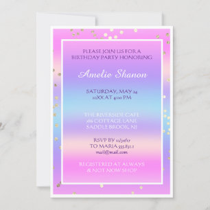 Invitación Dulce de cumpleaños 16Graduado Confetti morado ros