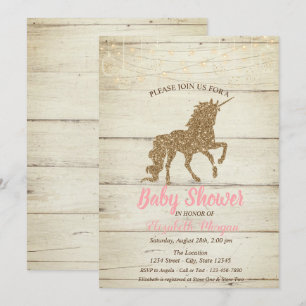 Invitación Dulce de Cumpleaños de Unicornio con Brillo Dorado