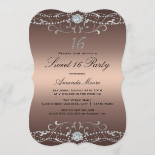 Invitación Dulce de diamante dorado Rosa 16 Invite