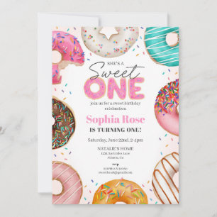 Invitación Dulce de Donut Dulce UNO Fiesta de primer cumpleañ