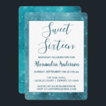 Invitación Dulce de espuma azul turquesa Dieciséis cumpleaños<br><div class="desc">Turquoise Blue Sparkle Sweet 16 Invitación de fiesta de cumpleaños. Esta invitación es perfecta para la fiesta de cumpleaños Turquoise Blue Sweet 16 que busca celebrar en Verde azulado.</div>