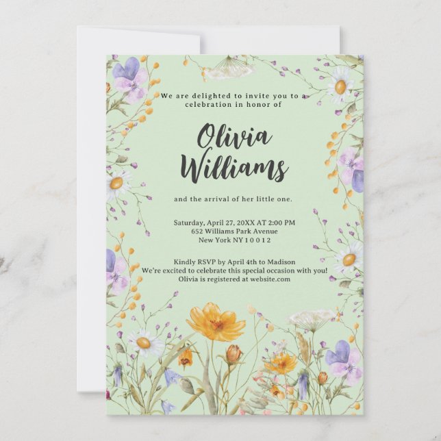 Invitación Dulce de flores silvestres de menta para Baby Show (Anverso)