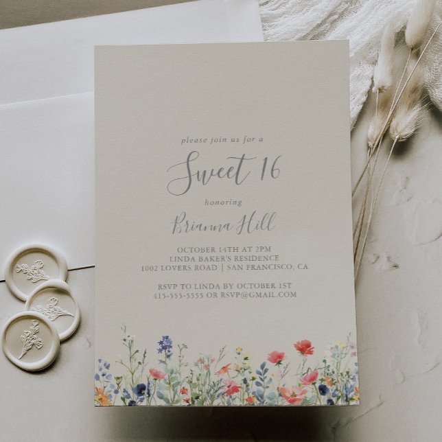 Invitación Dulce de flores silvestres radiante fiesta de cump (Subido por el creador)