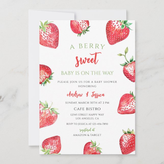 Invitación Dulce de Fresa Baby Shower (Anverso)