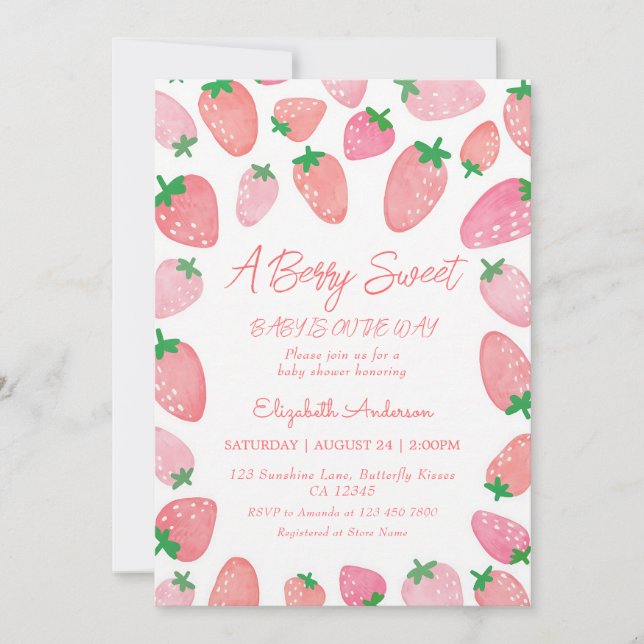 Invitación Dulce de Fresa Baby Shower (Anverso)