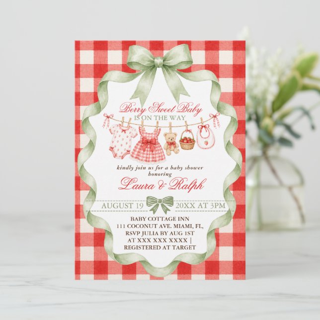 Invitación Dulce de Fresa Baby Shower (Anverso de pie)