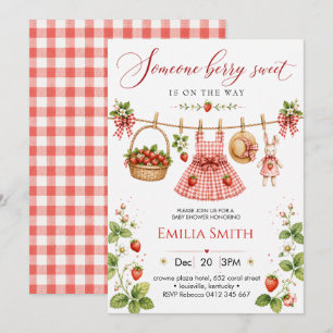 Invitación Dulce de Fresa Baby Shower en Cuadros