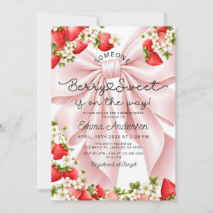 Invitación Dulce de Fresa Cumpleaños de Bebe con Lazo