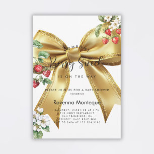 Invitación Dulce de Fresa Dorado Arco Cumpleaños de Bebe 