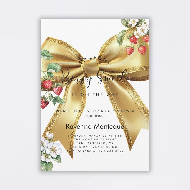 Invitación Dulce de Fresa Dorado Arco Cumpleaños de Bebe  (Subido por el creador)
