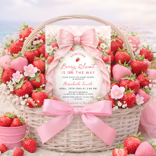 Invitación Dulce de Fresa Elegante Fiesta de Bebé Niña