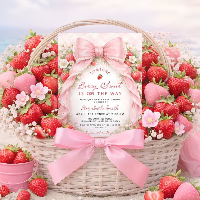 Invitación Dulce de Fresa Elegante Fiesta de Bebé Niña (Subido por el creador)