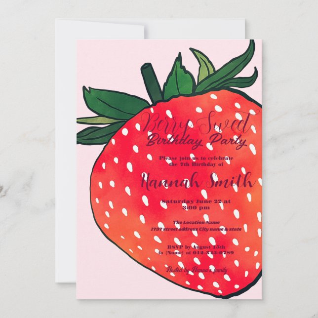 Invitación Dulce de fresa roja rosa (Anverso)