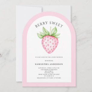 Invitación Dulce de Fresa Rosa Arco de Niña Fiesta de Bebé