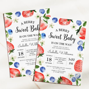 Invitación Dulce de Fresa y Arándano Cumpleaños de Bebé Niña