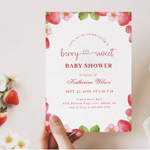 Invitación Dulce de Frutas Acuarela Baby Shower de Fresa
