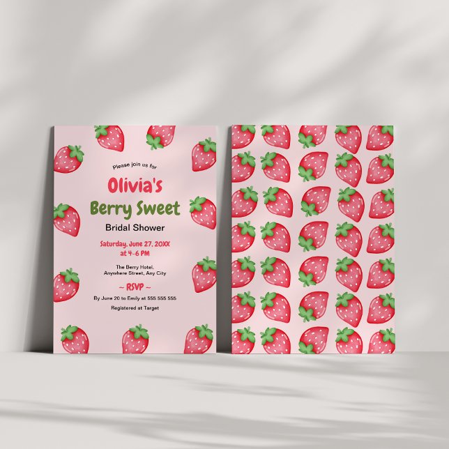 Invitación Dulce de Frutas Rosa Rojo Fresa Despedida de Solte (Berry Sweet Pink Red Strawberry Bridal Shower Invitation )