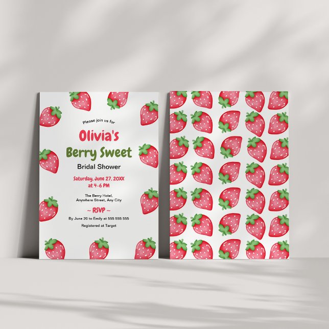 Invitación Dulce de Frutas Rosa Rojo Fresa Despedida de Solte (Berry Sweet Pink Red Strawberry Bridal Shower Invitation )